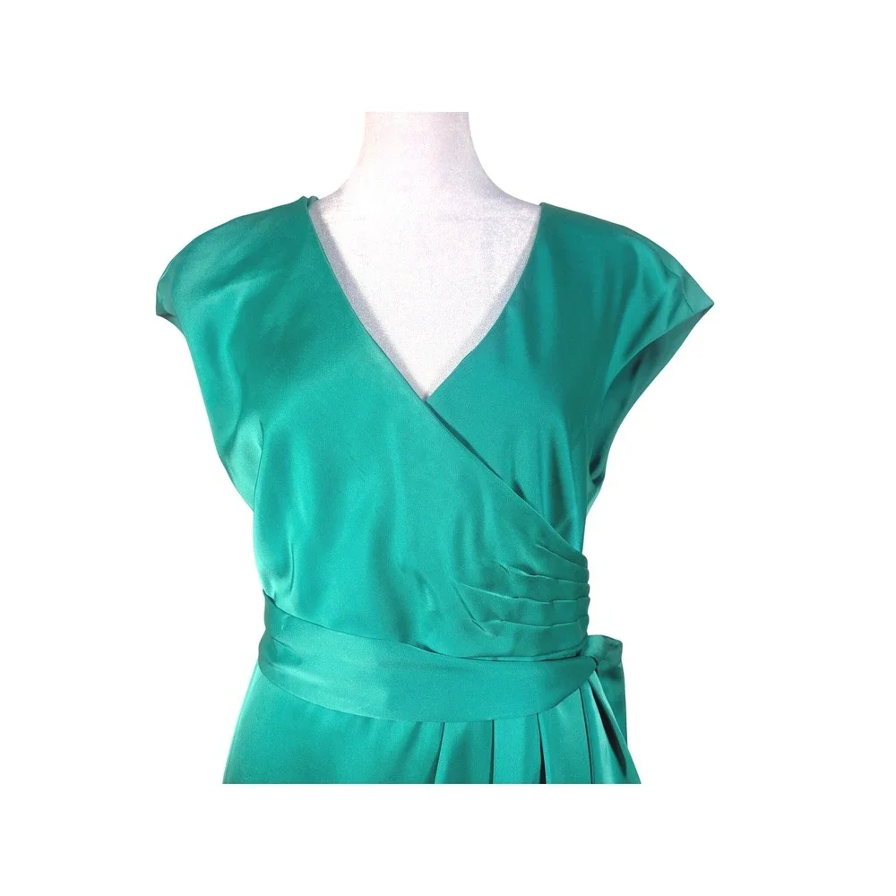 J.‎ Crew Sheath Dress Women 12P Green Excellent Satin Faux Wrap Cap Sleeve 65550